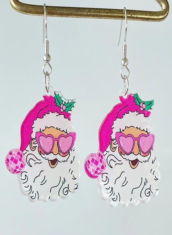 Yewkit Christmas Earrings for Women Hot Pink Santa Chrsitmas Earrings Acrylic Holiday Earrings Drop Dangle Earring Party Jewelry Gift - Image 2